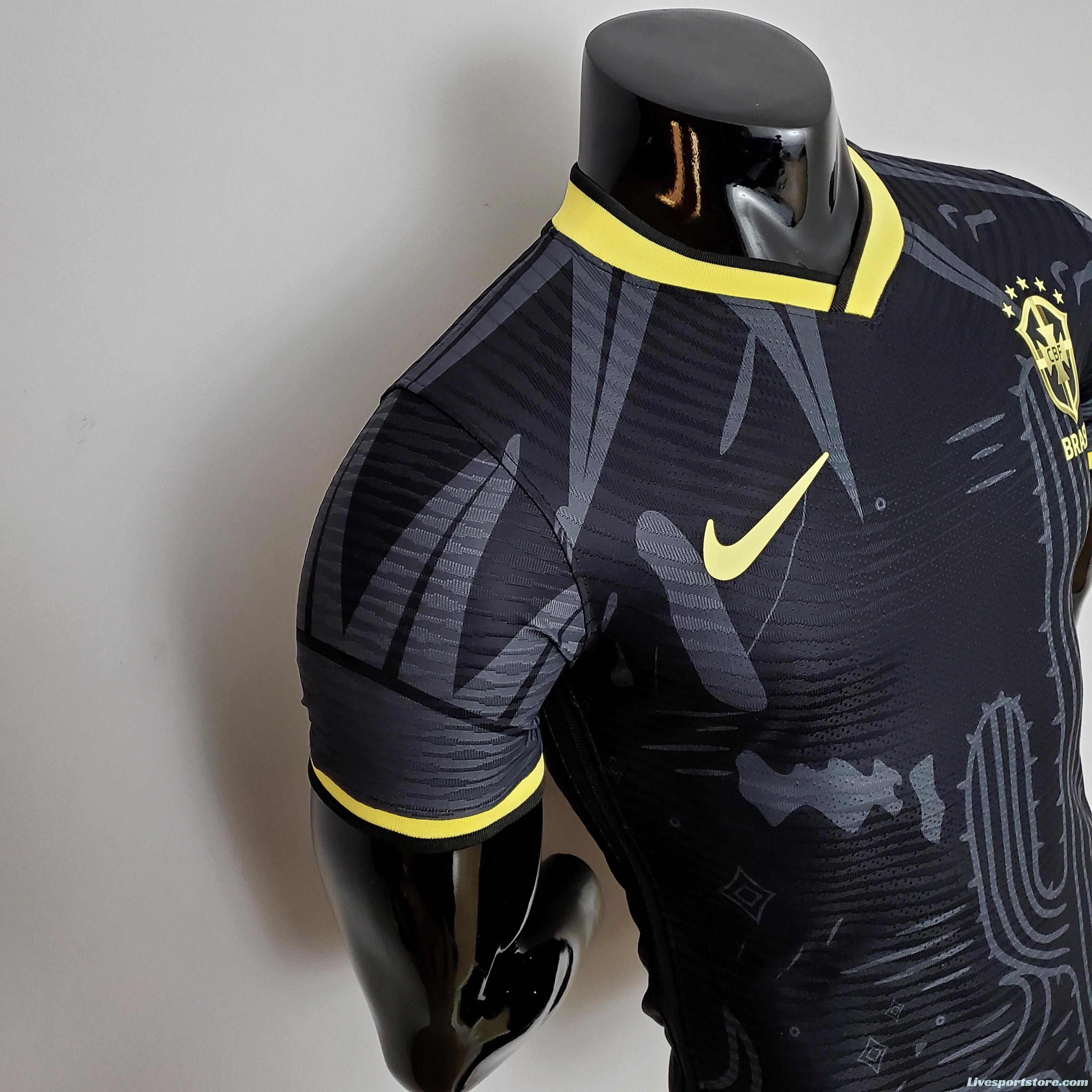 2022 player version Brazil Black Soccer Jersey