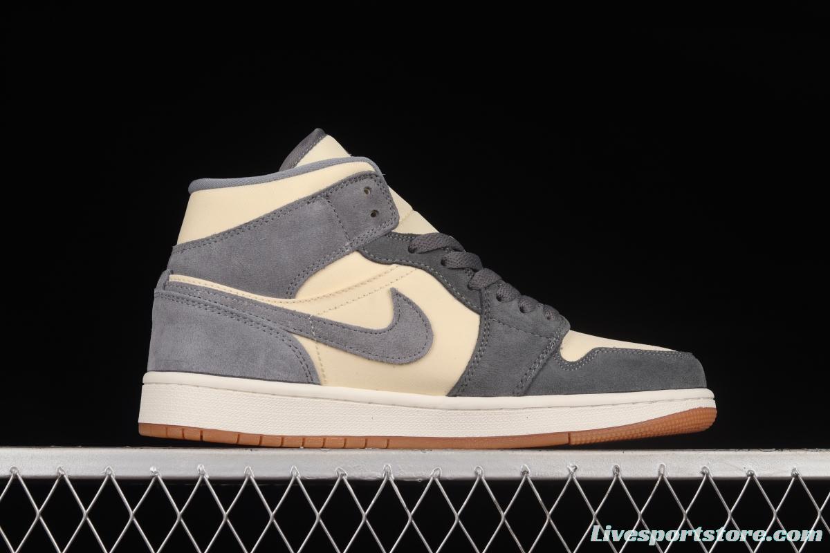 Air Jordan 1 Mid rice gray coconut milk mid-top basketball shoes DN4281-100