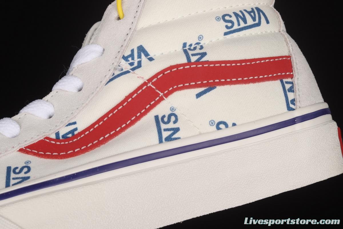 Vans Sk8-Mid Logo white full printed medium top casual board shoes VN0A3WKT9M8