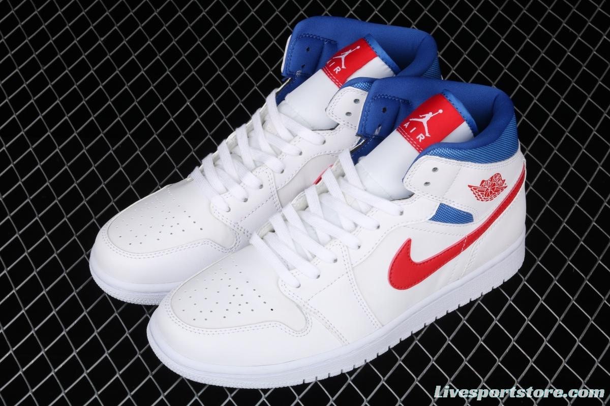 Air Jordan 1 Mid Fearless Royal White, Blue and Red Zhongbang Basketball shoes BQ6472-164,