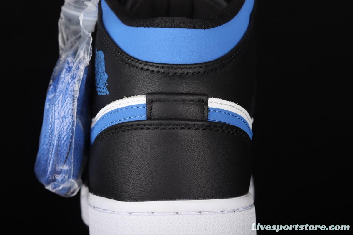 Air Jordan 1 Mid black, white and blue panda cultural basketball shoes 554725-140