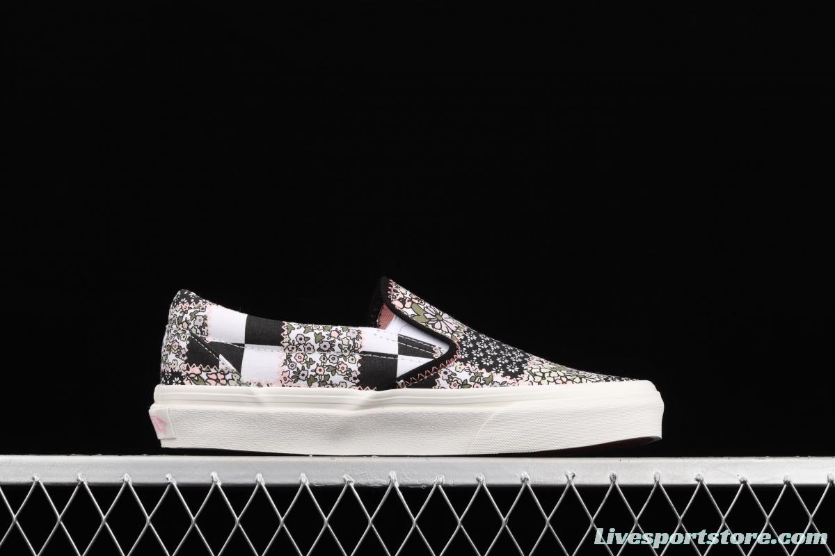 Vans Classic Slip-On MeAdidasow Patchwork series plaid splicing rag low-top casual board shoes VN0A33TB9FY