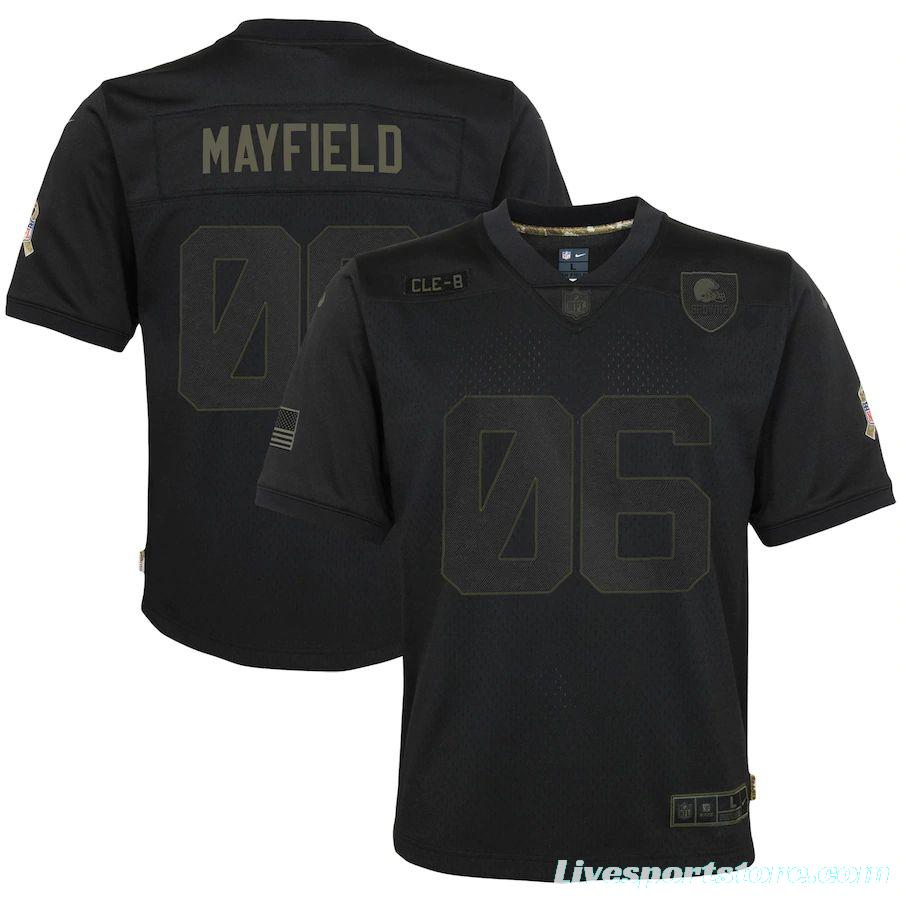 Youth Baker Mayfield Black 2020 Salute to Service Player Limited Team Jersey