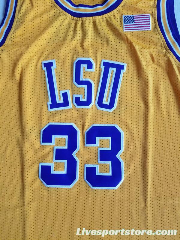 Shaquille O'Neal 33 LSU College Yellow Basketball Jersey