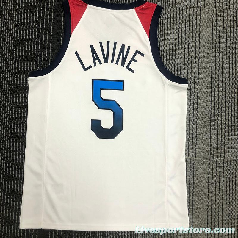 Thai Version Men's Zach LaVine White USA Basketball Player Jersey