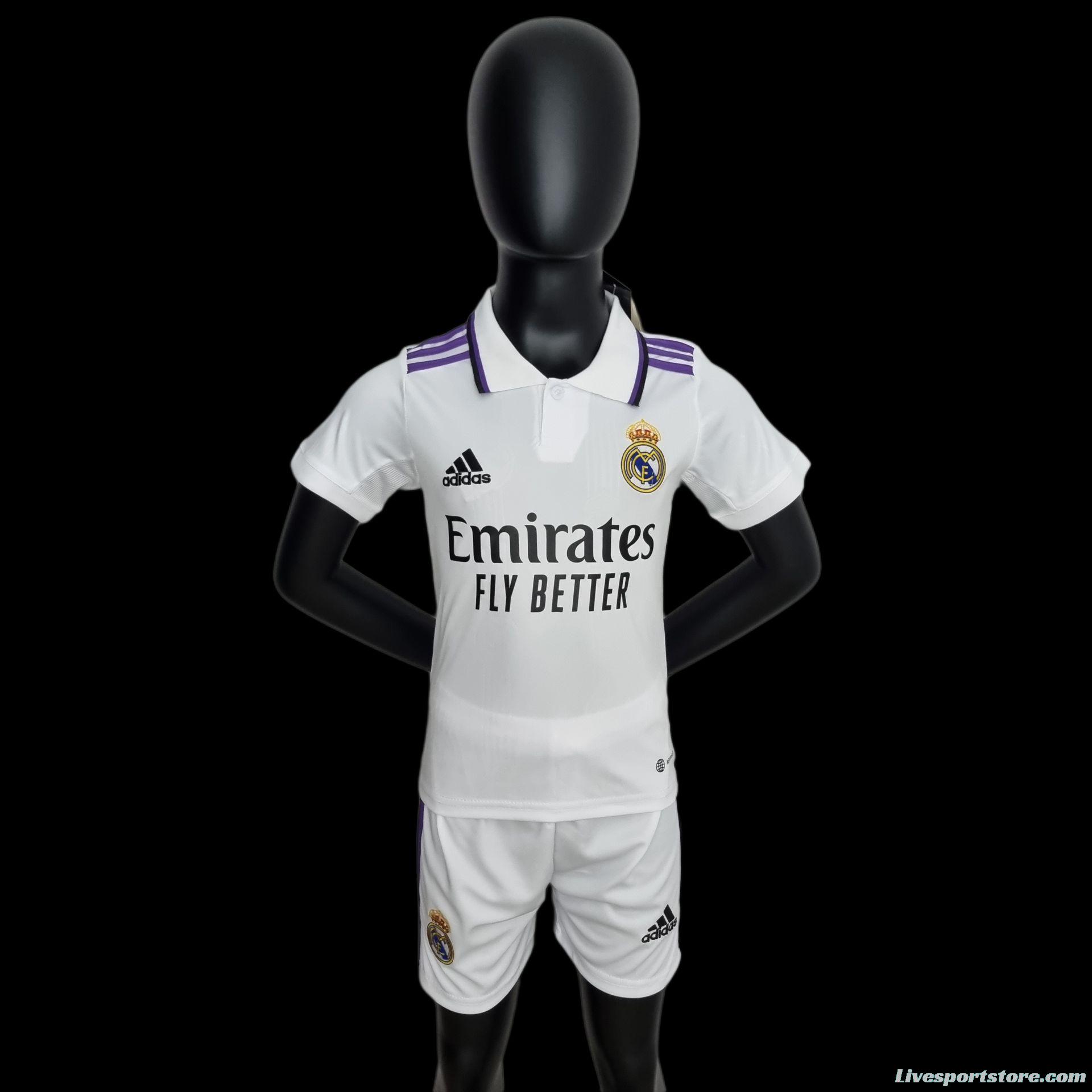 22/23 Kids Kit Real Madrid Home Size 16-28 Soccer Jersey