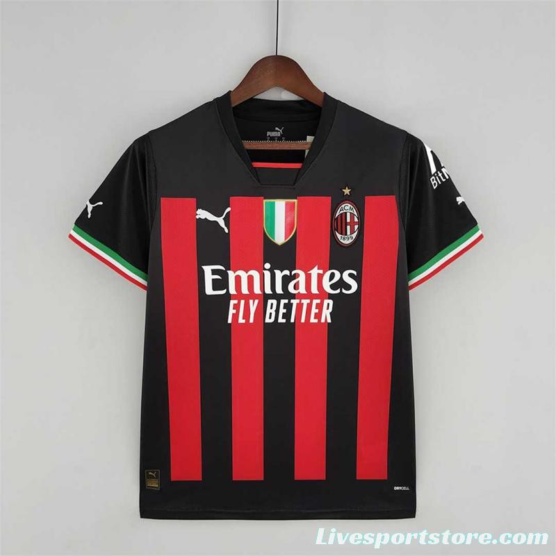 22 23 AC Milan Home Soccer Jersey with Scudetto Patch