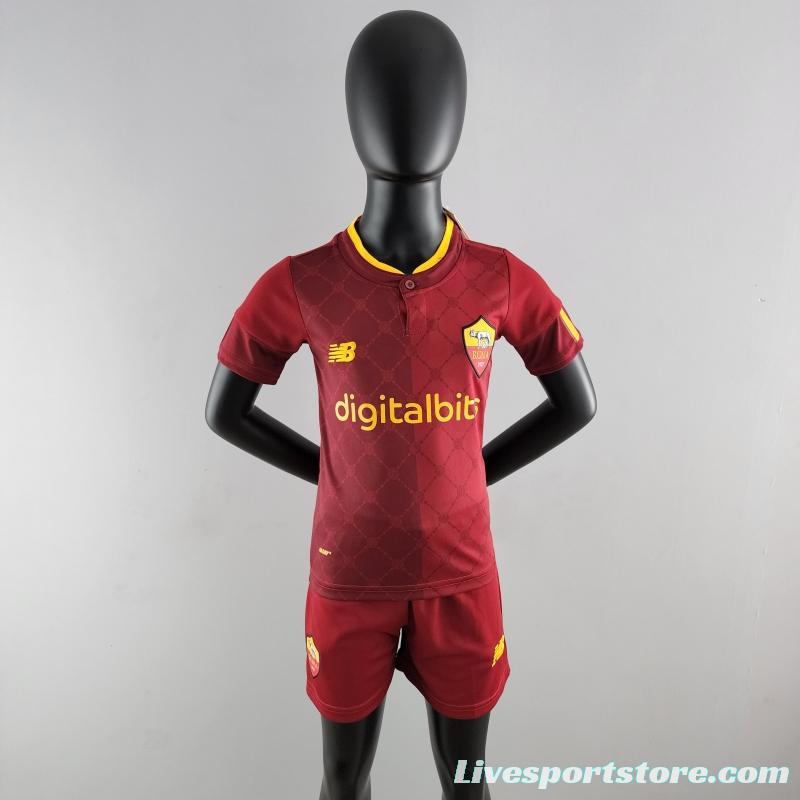 22/23 Roma Kids Kit Home Size 16-28 Soccer Jersey