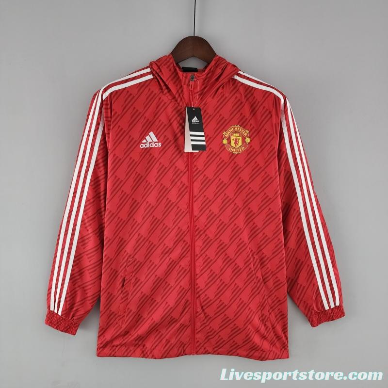 2022 Manchester United Windbreaker Red White Edge