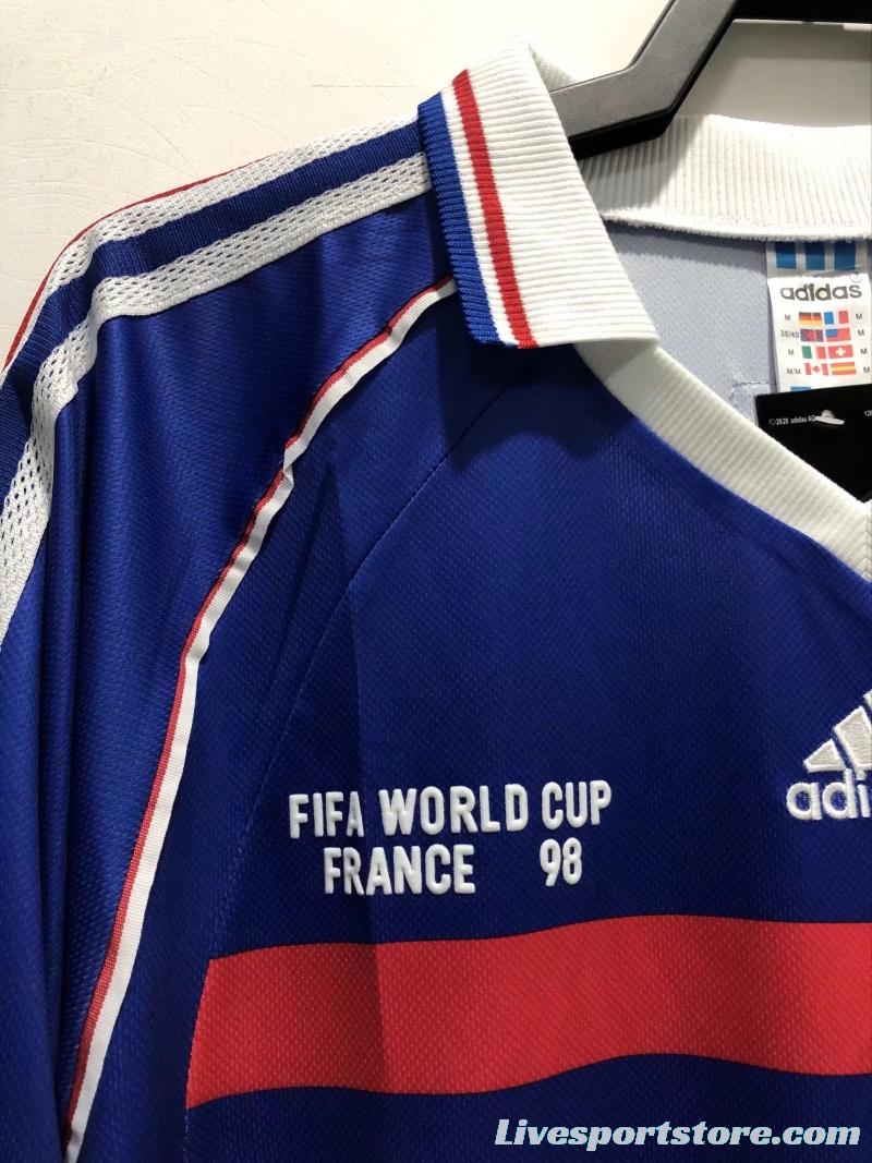 Retro 1998 Long Sleeve France Home Soccer Jersey With 98 France Patch