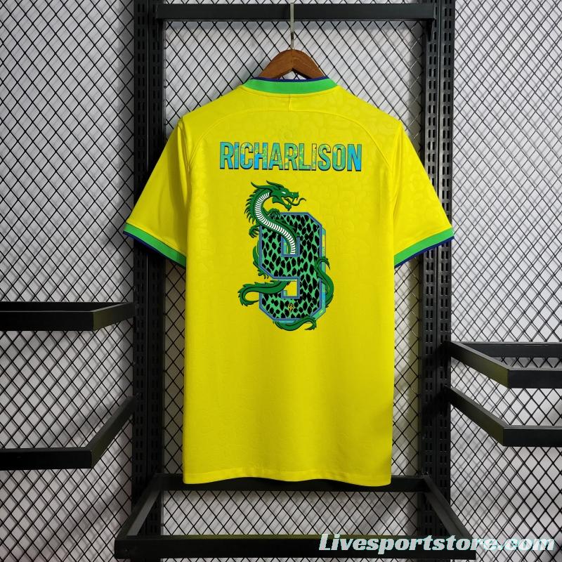 2022 Brazil Home National Team World Cup Soccer Jersey With Special Dragon Namesets