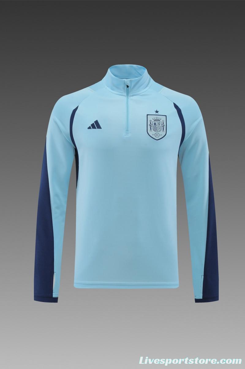 2022 Spain Blue Half Zipper Tracksuit