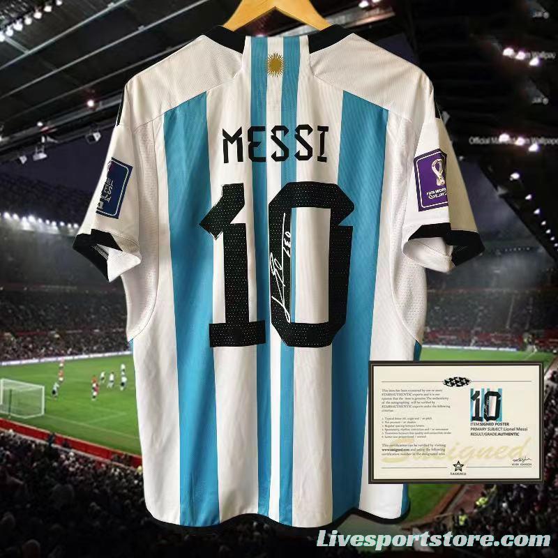 2022 Argentina Home #10 Messi Signed Signature Jersey