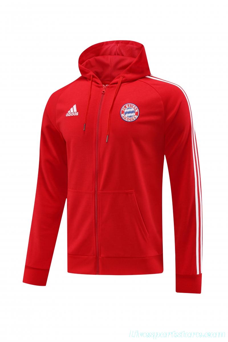 2023 Bayern Munich Red Hoodie Full Zipper Tracksuit