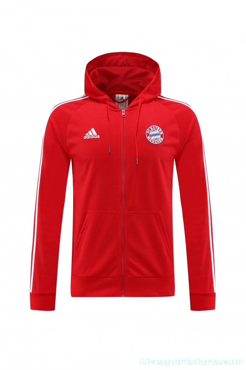 2023 Bayern Munich Red Hoodie Full Zipper Tracksuit