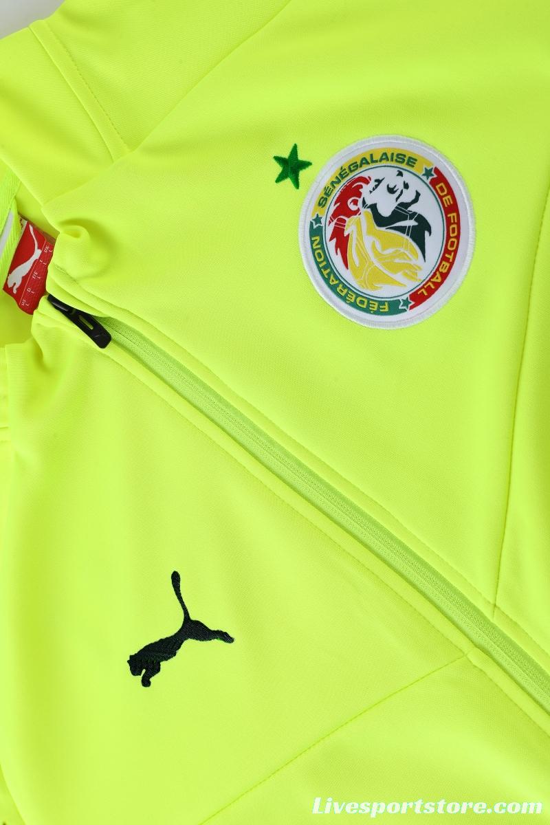 2022 Senegal Fluorescent Yellow Full Zipper Tracksuit