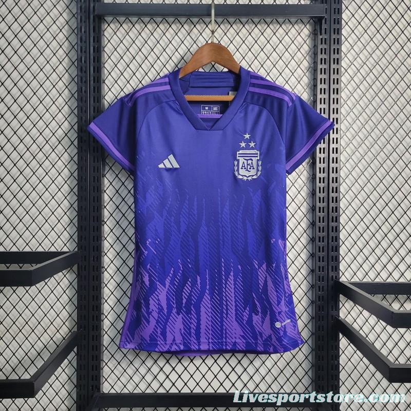 3-Stars Women 2023 Argentina Away Purple Jersey