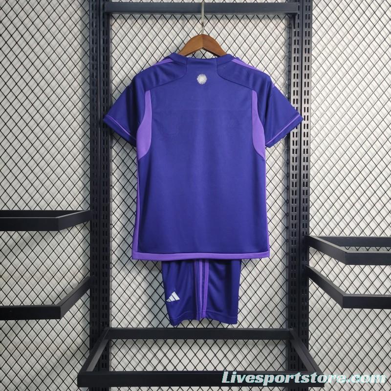 3-Stars 2023 Kids Argentina Away Purple Jersey