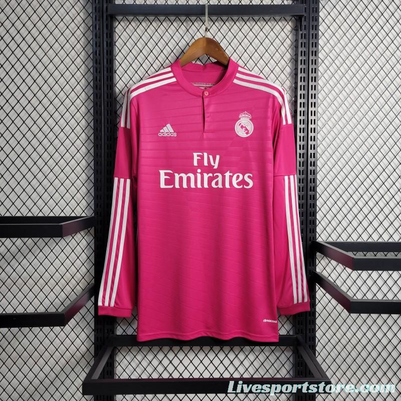 Retro 14-15 Long Sleeve Real Madrid Away Pink Jersey