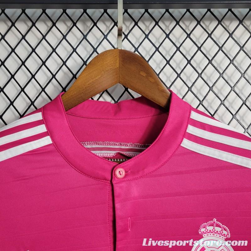 Retro 14-15 Long Sleeve Real Madrid Away Pink Jersey