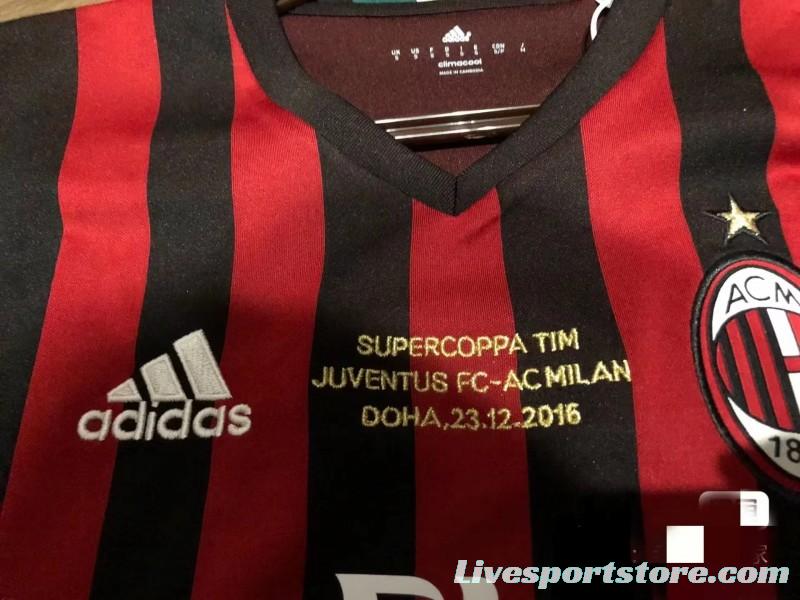 Retro 16 17 AC Milan Home Jersey Supercoppa TIM Juventus VS AC Milan With Supercoppa Full Patch