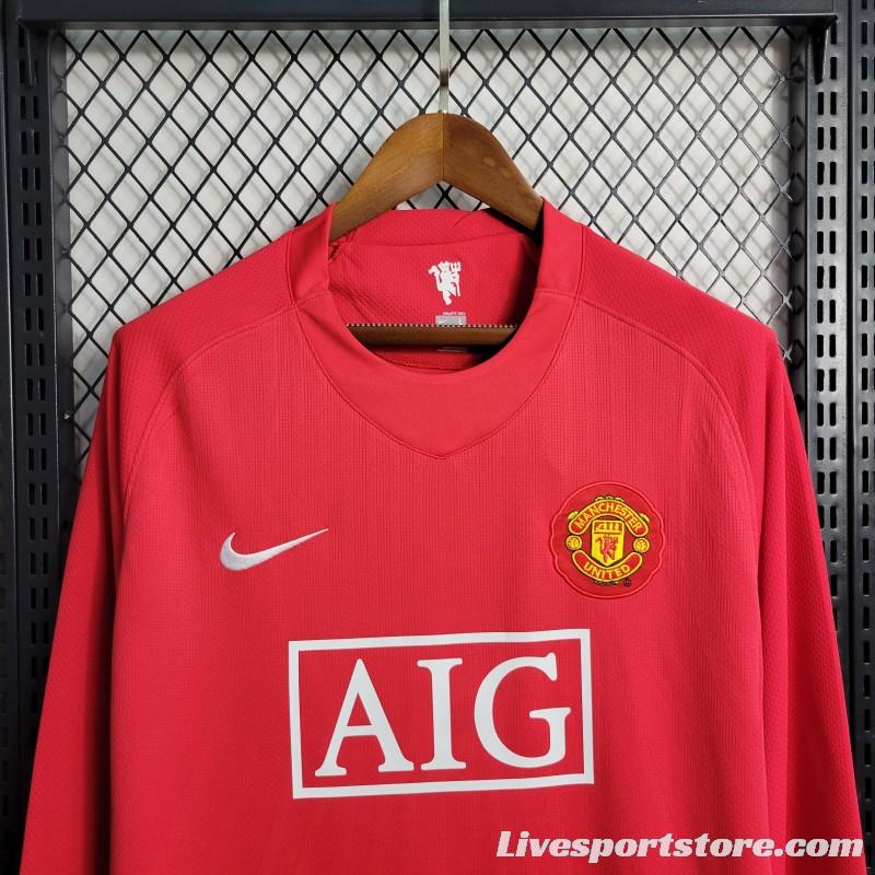 Retro Long Sleeve 07-08 Manchester United Home Premier League Jersey