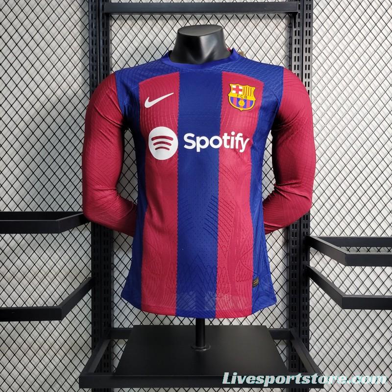 Player Version 23-24 Long Sleeve Barcelona Home Jersey