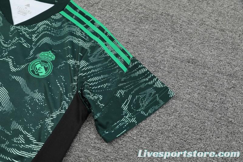 23-24 Real Madrid Black Green Pattern Short Sleeve+Shorts