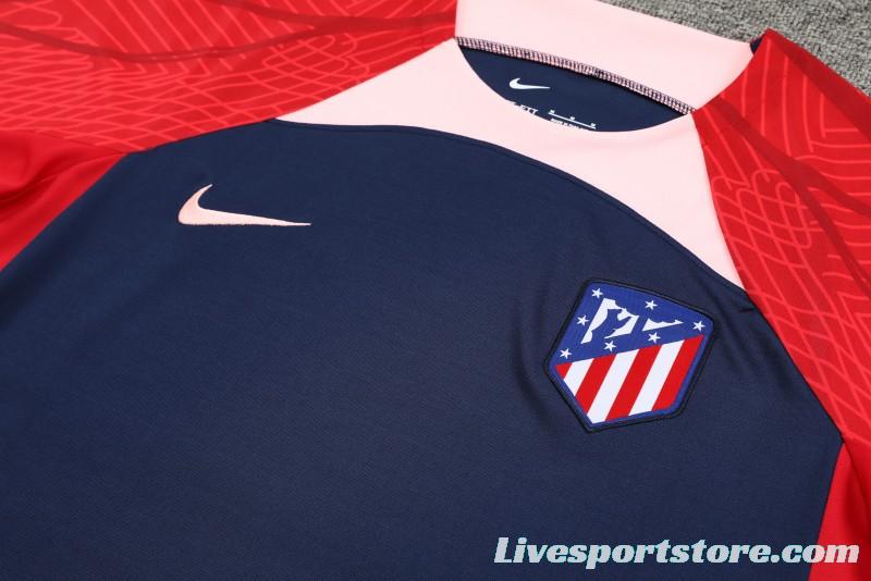 23-24 Atletico Madrid Navy Red Short Sleeve+Shorts