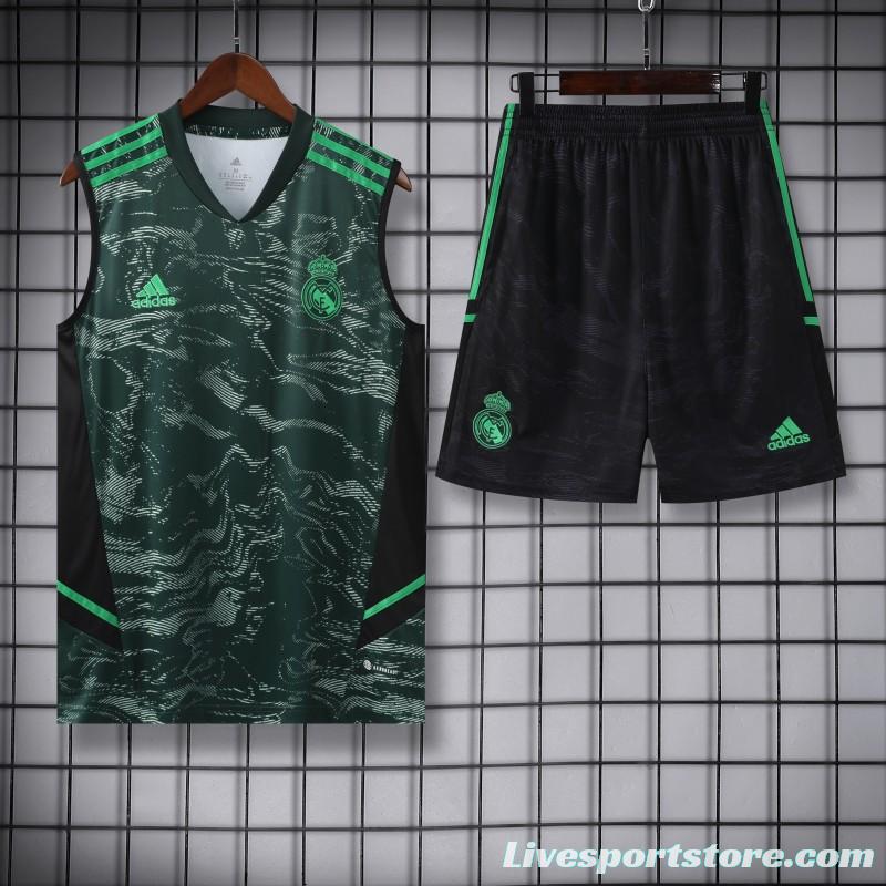 23-24 Real Madrid Black Green Pattern Vest Jersey+Shorts