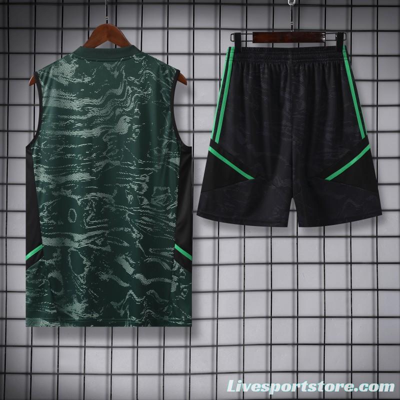 23-24 Real Madrid Black Green Pattern Vest Jersey+Shorts