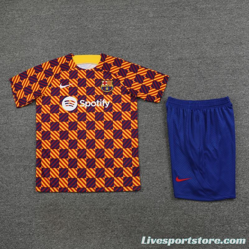 23-24 Barcelona Special Orange Grid Short Sleeve+Shorts