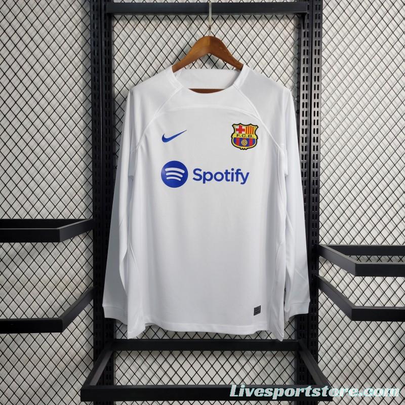 23-24 Barcelona White Away Long Sleeve Jersey