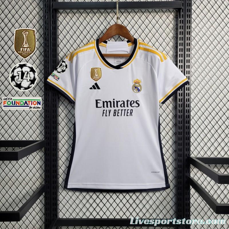 23-24 Women Real Madrid Home Jersey With Full Champion Patches