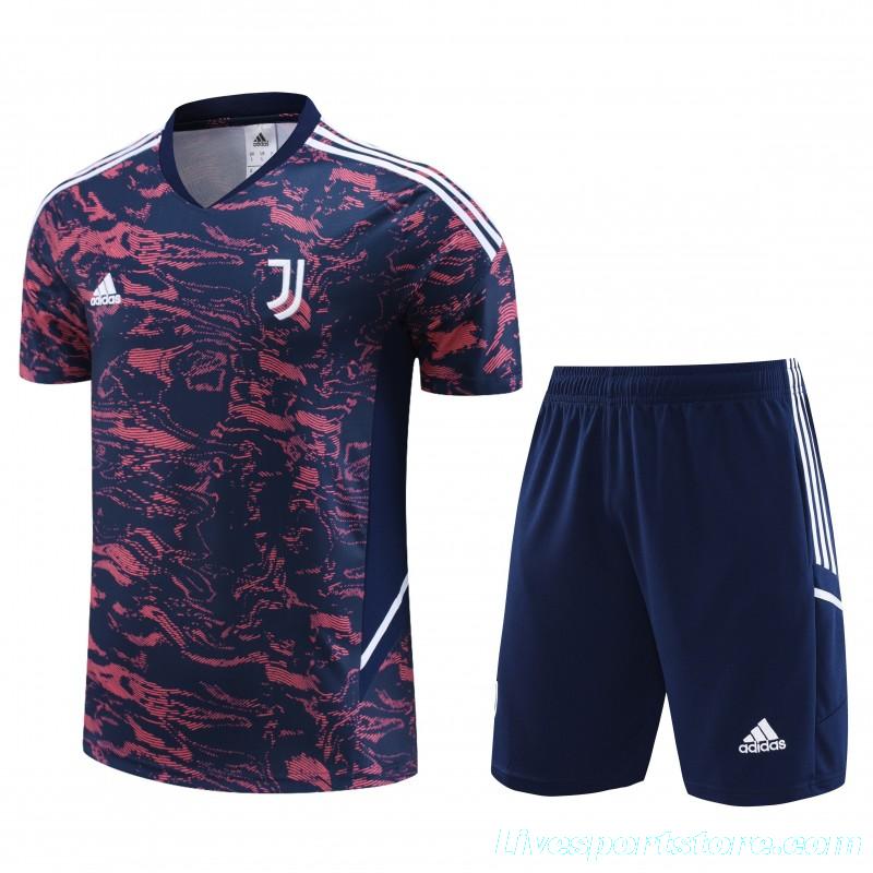 23 24 Juventus Red Navy Stripe Short Sleeve+Shorts