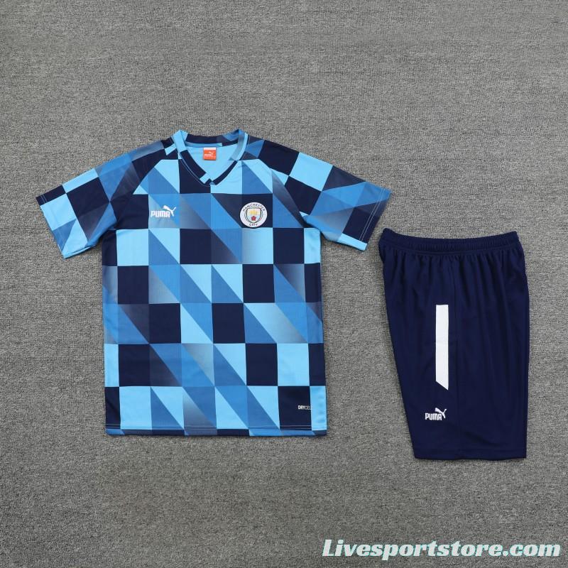 23 24 Manchester City Black Blue Short Sleeve+Shorts