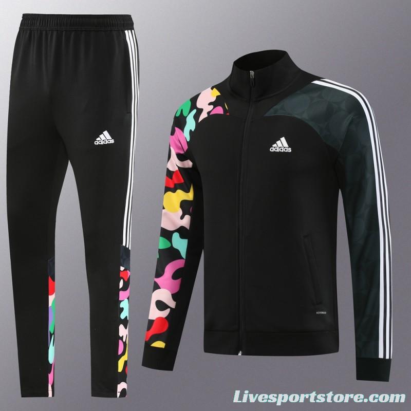 2023 Adidas Black Full Zipper Jacket With Colorful Sleeve+Pants