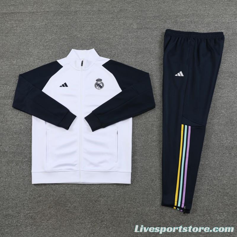 23/24 Real Madrid White Full Zipper Jacket+Pants