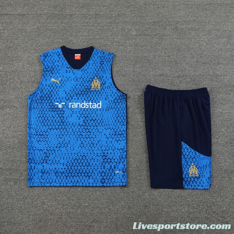 23-24 Olympique Marseille Blue Vest Jersey+Shorts