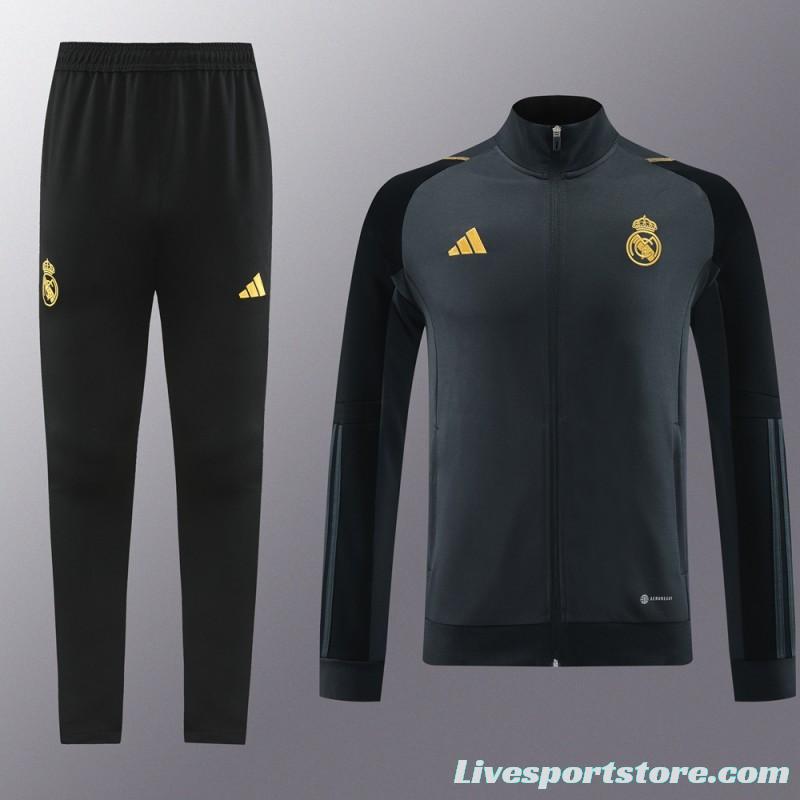 23/24 Real Madrid Grey/Black Full Zipper Jacket+Pants