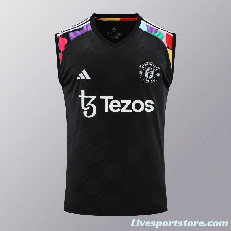 24/25 Manchester United Black Vest Jeresy+Shorts