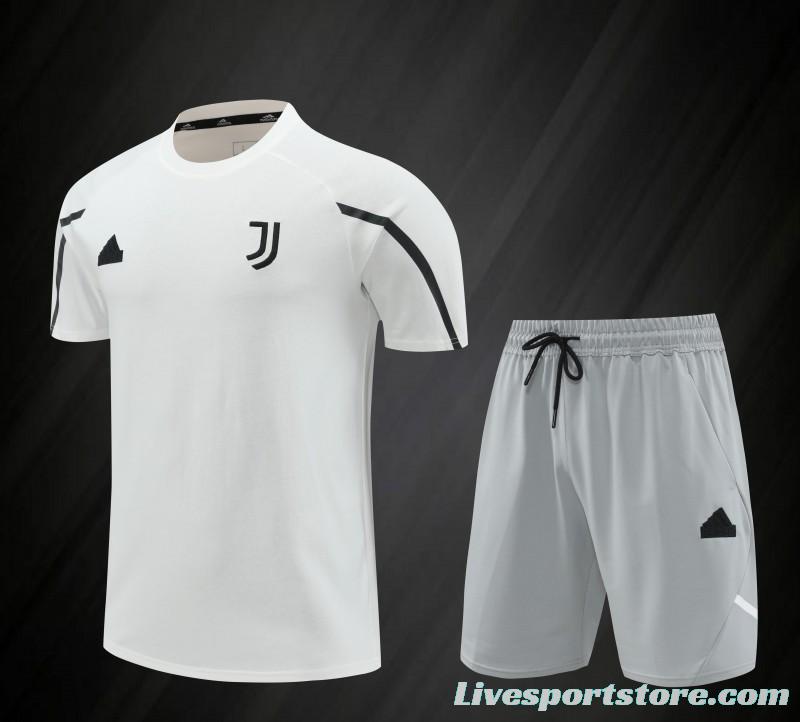 23/24 Juventus White Cotton Short Sleeve Jersey+Shorts