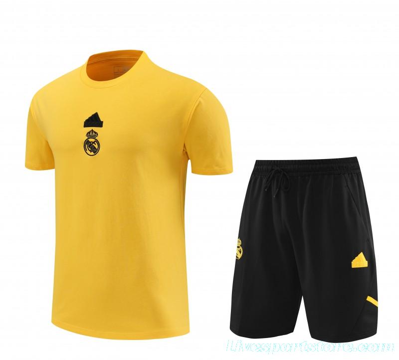 23/24 Real Madrid Yellow Cotton Short Sleeve Jersey+Shorts