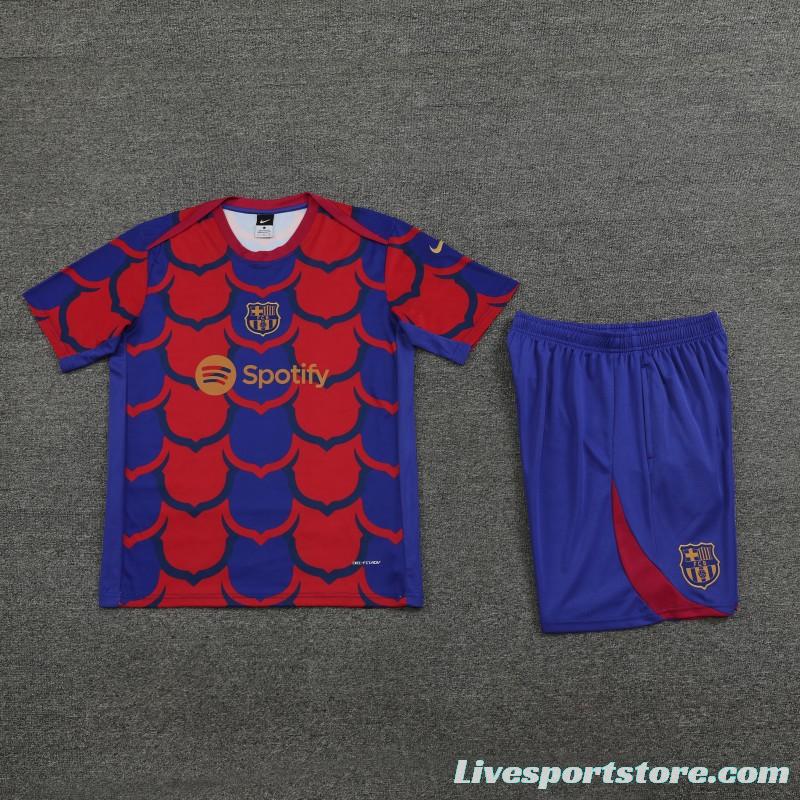 23/24 Barcelona Academy Pro Pre-Match Blue Cotton Short Sleeve Jersey+Shorts