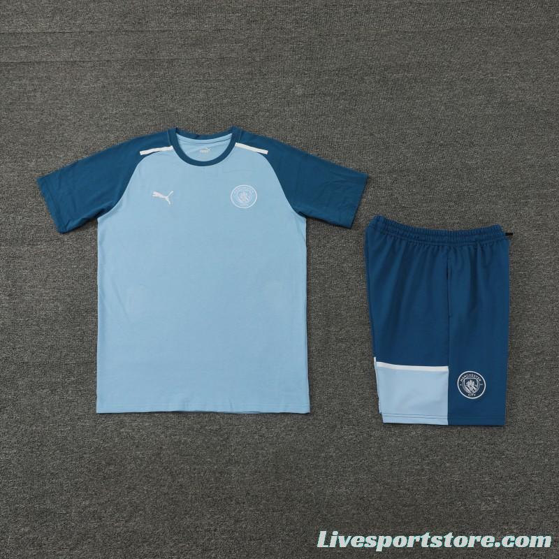 23/24 Manchester City Blue Cotton Short Sleeve Jersey+Shorts