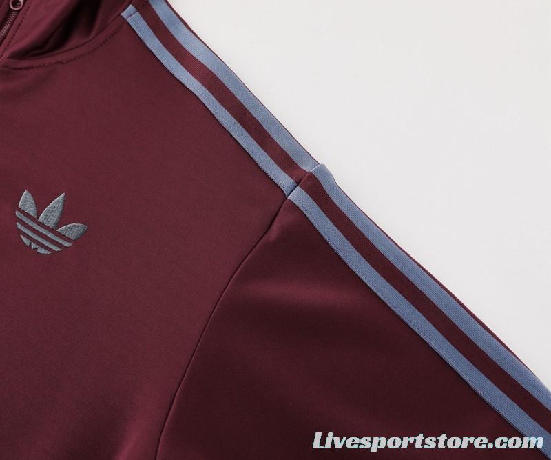 24/25 Adidas Original Wine Full Zipper Jacket +Long Pants