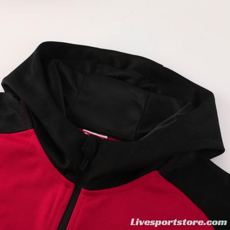 24/25 AC Milan Red/Black Hoodie Full Zipper Jacket +Long Pants