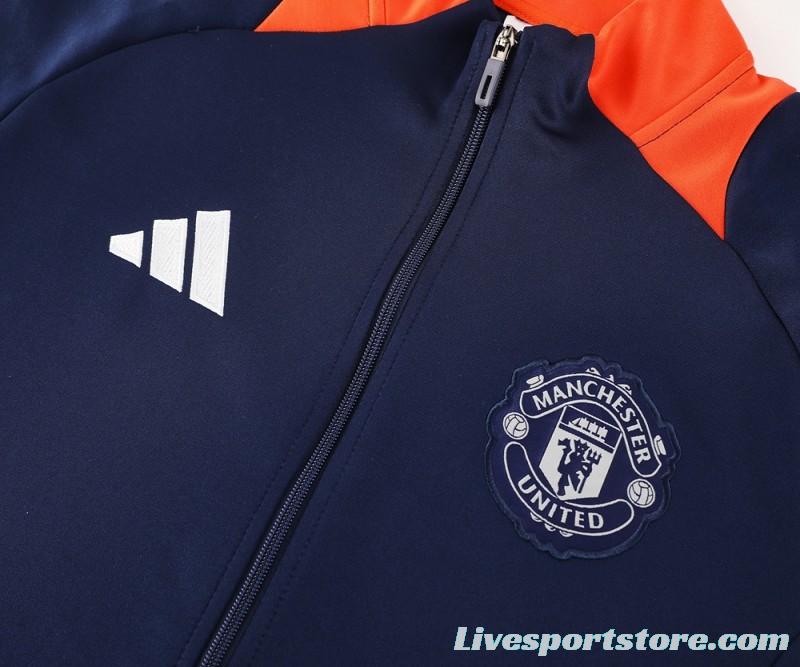 24/25 Manchester United Navy/Orange Full Zipper Jacket +Long Pants