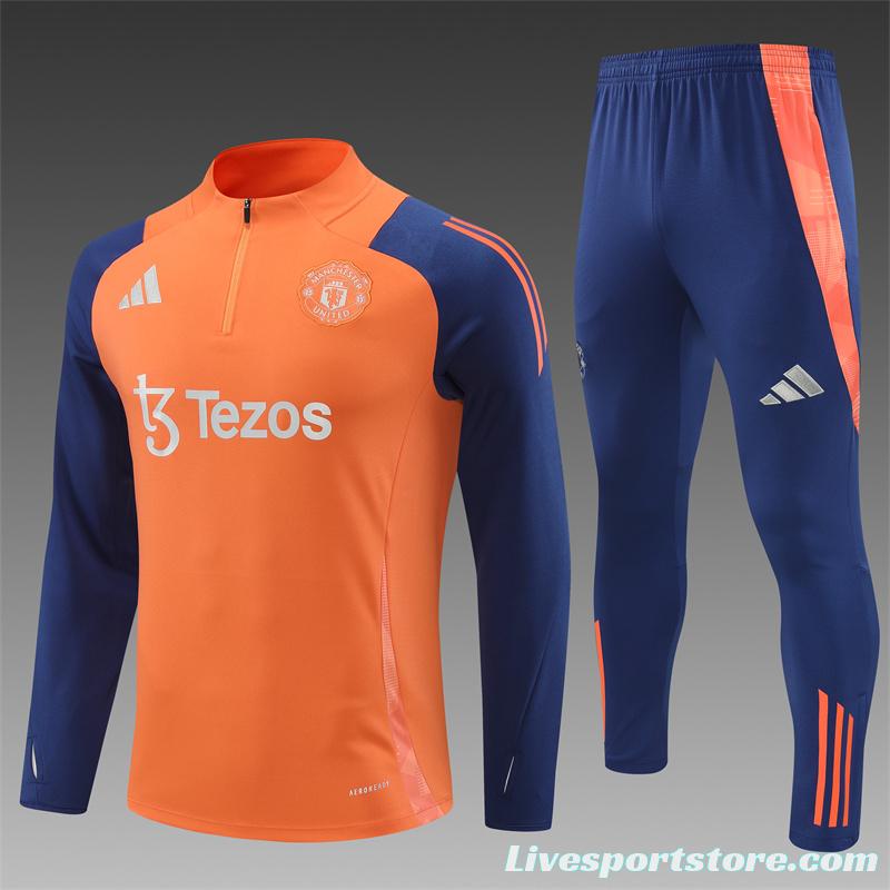 24/25 Manchester United Orange Half Zipper Jacket+Long Pants