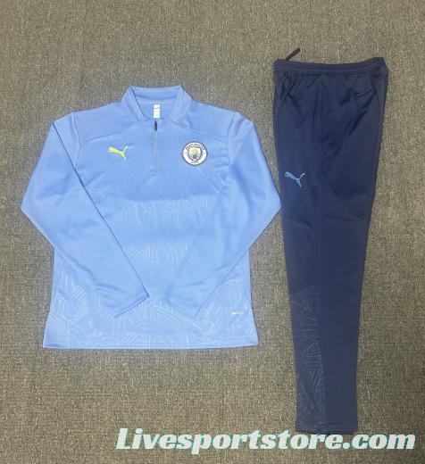 24/25 Kids Manchester City Sky Blue Half Zipper Jacket+Long Pants